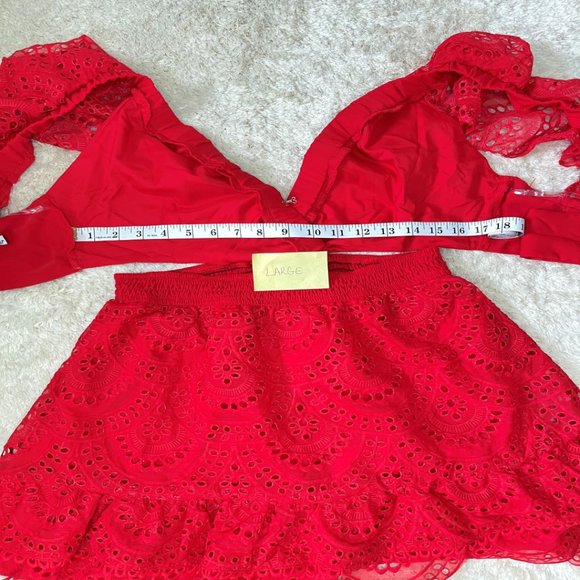 Chicways Red Ruffled Cut Out Mini Dress - Picture 11 of 14